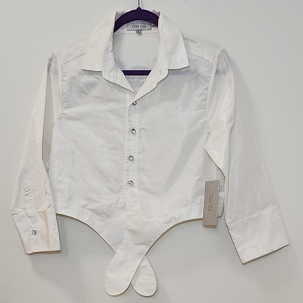 Rickie Freeman for Teri Jon White Button-Up Blouse